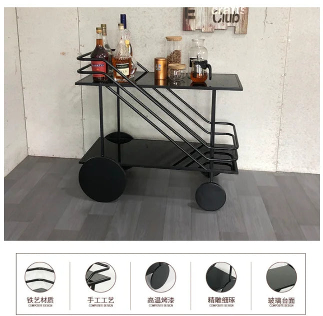 Dining car, iron art small cart, multifunctional, movable tea cart, dessert, food side, wine rack, restaurant side table