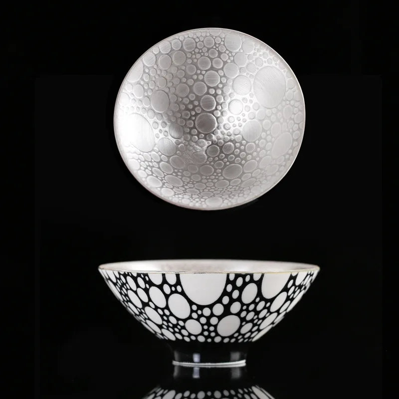 75ML Pure Silver Tea Cup Ceramic Ware Inlaid with Silver Tea Bowl
