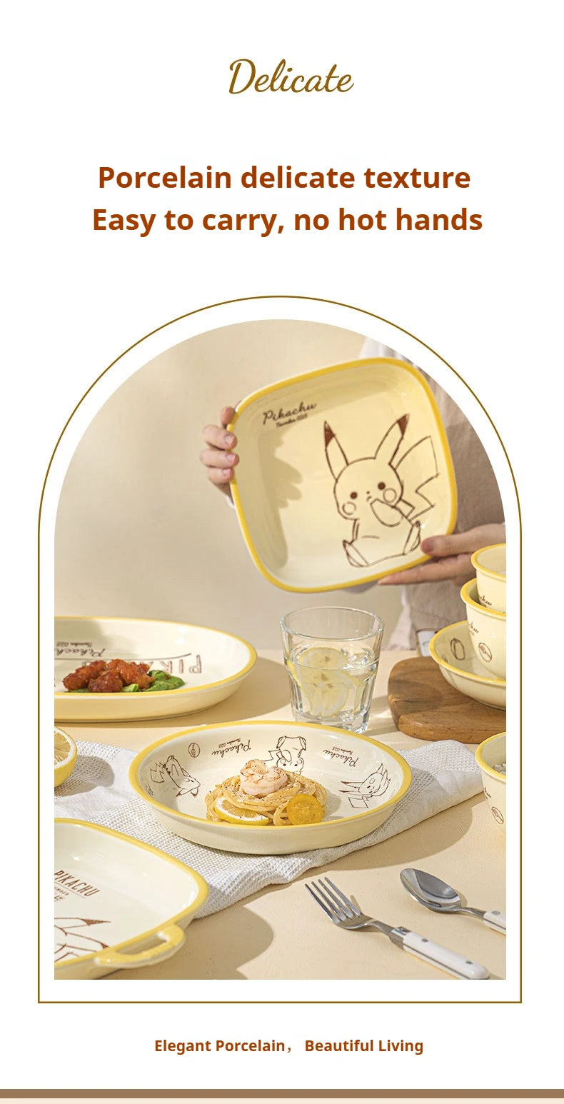 Pokemon Officially Licensed Ceramic Tableware Set Bone China Plates Dinner Sets Microwave Safe Dinnerware Set for Home Bowl Set