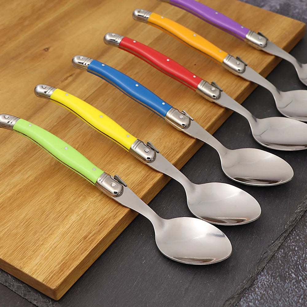 8'' 6pcs Laguiole Dinner Spoon Stainless Steel Long handle Table Spoons White Cutlery Black Big Serve Scoop Set Dinnerware