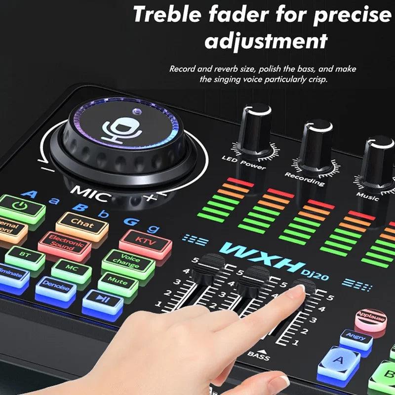 Dj20 Sound Card Studio Mixer WXH520 Noise Reduction Microphone Singing Voice Live Broadcast Phone Computer Record USB Sound Set