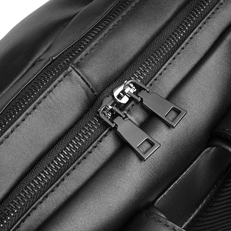 Men's 15.6 Inch Business Laptop Backpack Black Premium Cowhide Leather for Commuter Casual Student Office Travel