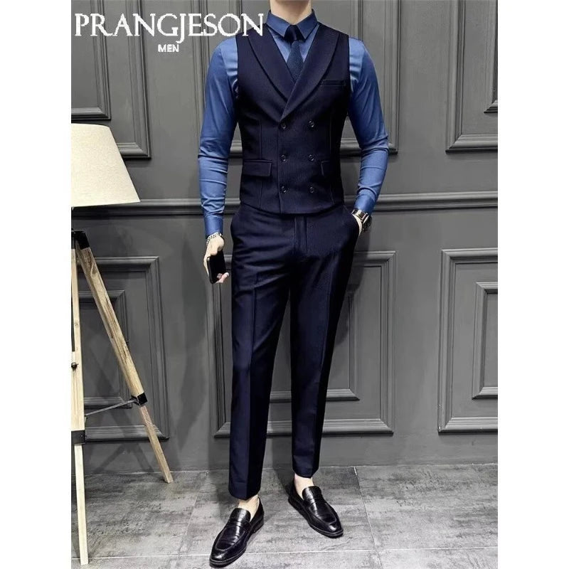 Men's Business Suit Vest Men's Plaid Slim Fit British Fashion Casual Horse Clip Formal Suit Vest