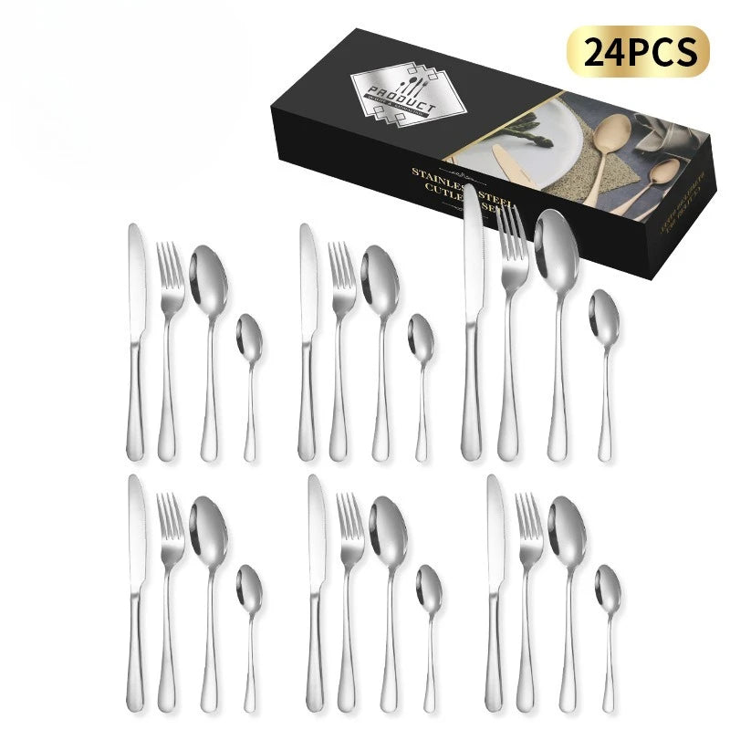 24 Piece Silverware Flatware Cutlery Set,tainless Steel Utensils Service for 6,Includes Forks Spoons Knives , Dishwasher Safe
