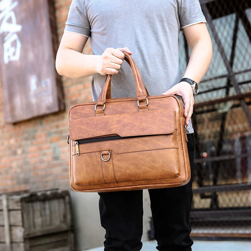 Men Waterproof Business Briefcase Large Capacity Laptop Shoulder Crossbody Commute Bag