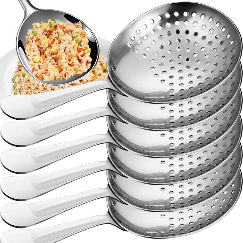 Stainless Steel Serving Spoons Dining Soup Rice Spoon with Drain Hole Heat Insulated Handle Kitchen Utensils Restaurant Ladles