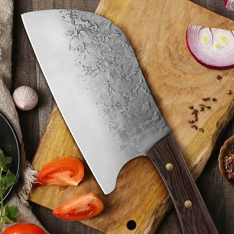 Hand Forged Knife High Carbon Butcher Knives Multifucntional Kitchen Meat Cutting Stainless Steel Wood Handle BBQ Cooking Knife
