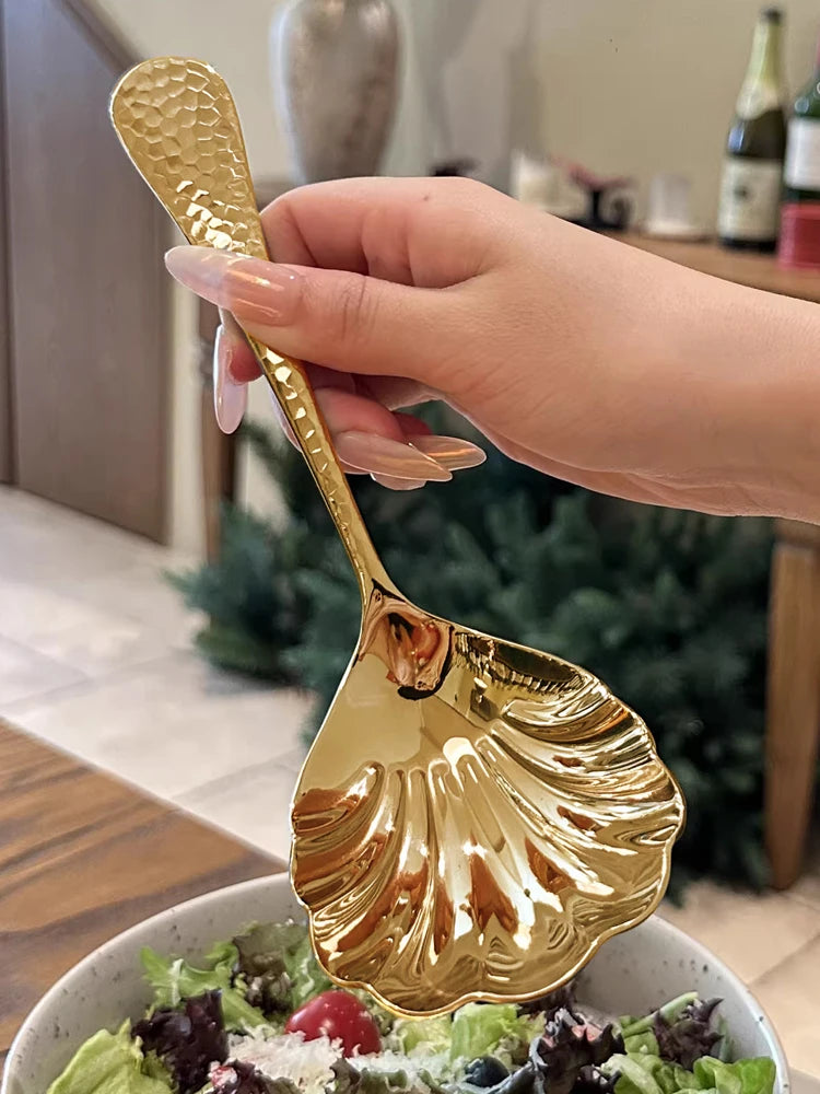2Pcs Shell-Shaped Serving Spoons 18/10(304) Stainless Steel Vegetable Spoons 8.8inch (Approximately 22.5cm) Large Fan-Shaped Soup Spoons, Suitable for Family Christmas Parties, Restaurant Buffets, and as Gifts