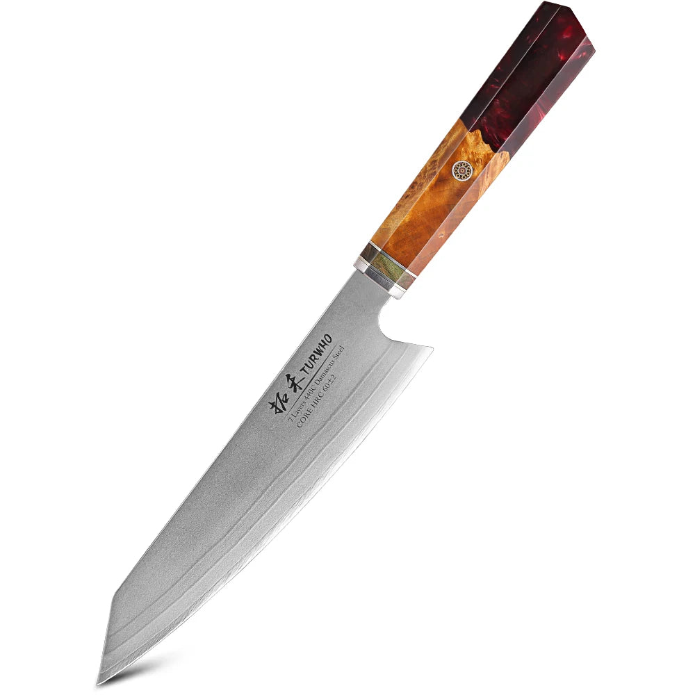 TURWHO 8" Japanese Kiritsuke Knife 7 Layer 440C Damascus Steel Hand Forged Meat Cleaver Kitchen Chef Knives Sharp Cooking Tools