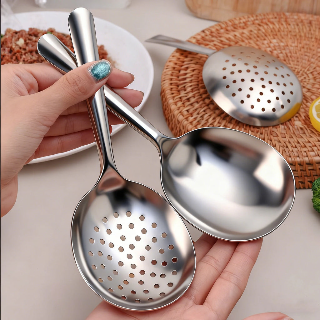 Stainless Steel Serving Spoons Dining Soup Rice Spoon with Drain Hole Heat Insulated Handle Kitchen Utensils Restaurant Ladles