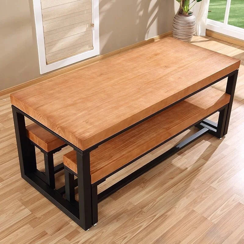 Restaurant Furniture Wood Dining Table Set Table with Bench  Custom  Solid Wood Table and Bench with Fast Delivery