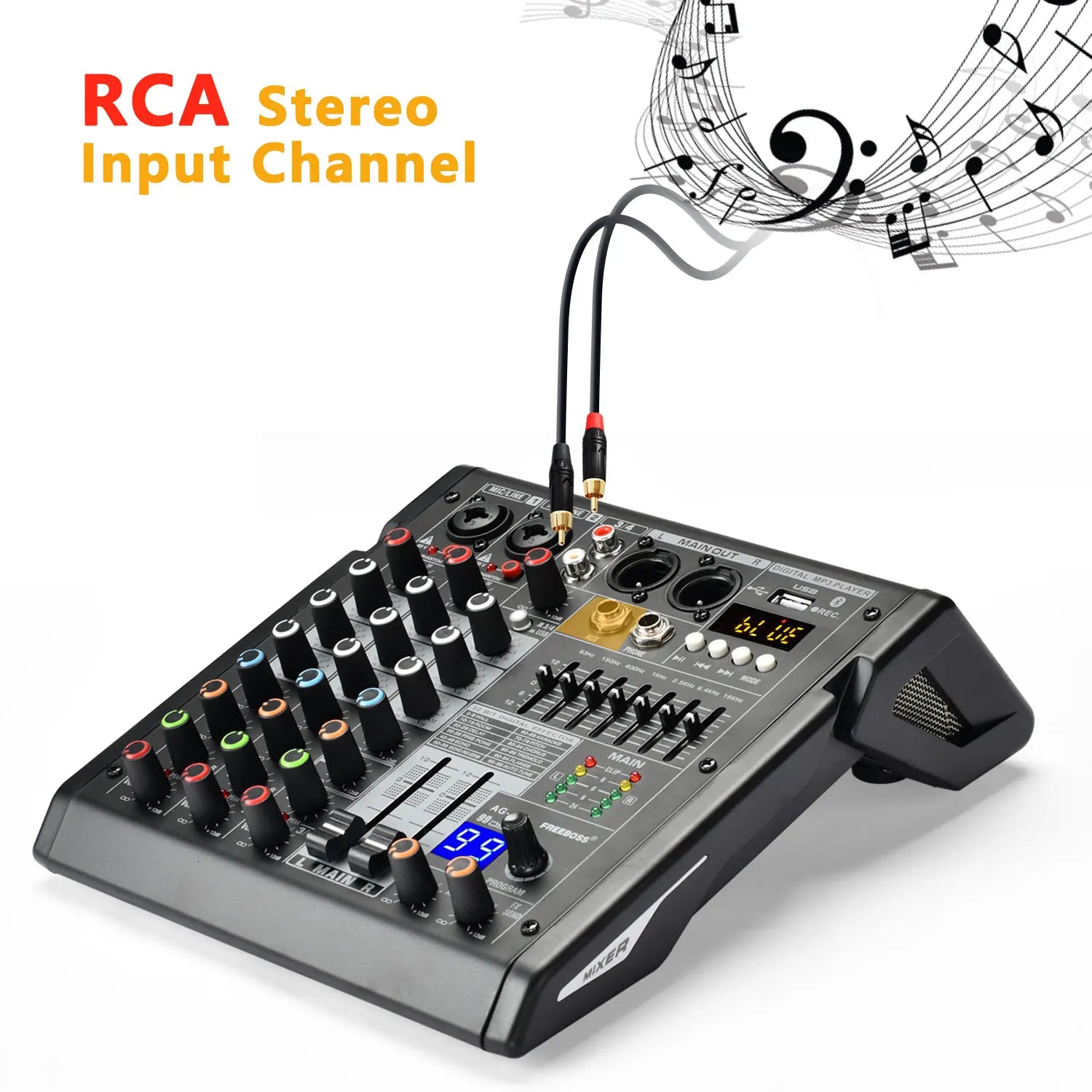 Freeboss Audio Mixer 4 Channels 99 Effect USB Mixing Console PC Record Bluetooth Studio 48V Sound Table Karaoke Mix Desk AG-AT4