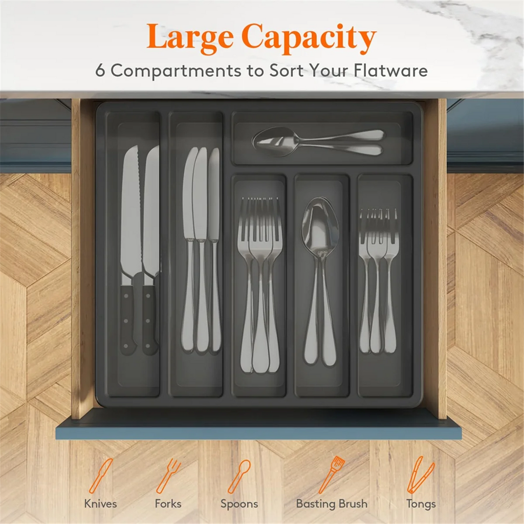 Y51A-Silverware Organizer With Lid,Covered Utensil Tray For Kitchen Drawer And Countertop, Plastic Cutlery And Flatware