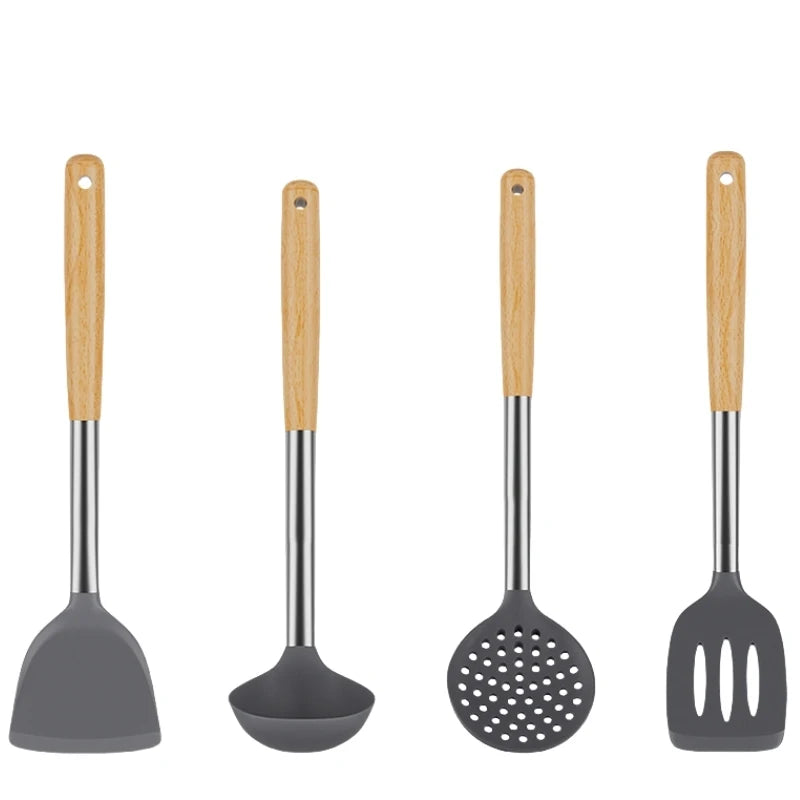 Silicone Cooking Utensil Set Heat Resistant Non Stick Cookware Spatula Shovel Kitchenware Measuring Spoons Baking Tool Set