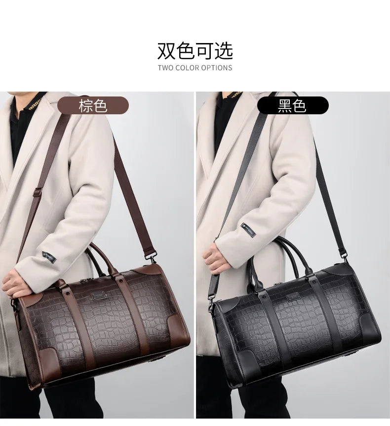 Fashion Handbag Bag Men Business Travel Tote Luxury Alligator PU Leather Luggage Bag With Shoulder Strap Crossbody Bags Duffle
