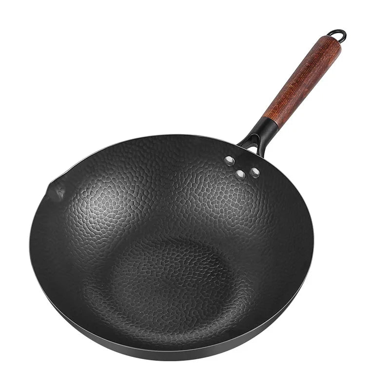 32cm Iron Wok Craft Wok Traditional Hand Hammered Chinese Carbon Steel Wok Iron Pot for Induction,Gas,Suitable for All Stoves