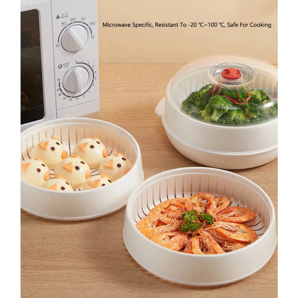 Microwave Heating Steamer Household Large Capacity Steamer Kitchen Steamer Box Steamer Rack Can Exhaust Steam
