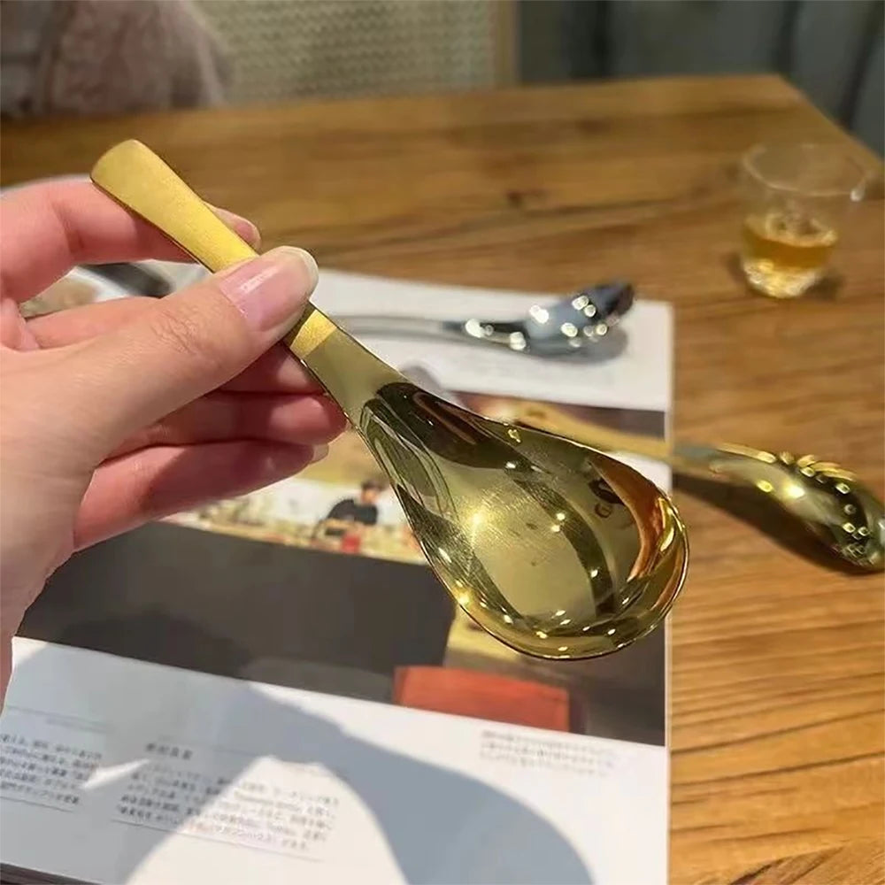 2PCS Stainless Steel Soup Spoons Round Gold Silver Color Mirror Polished Flatware Large Capacity Spoon for Soup Rice Tableware