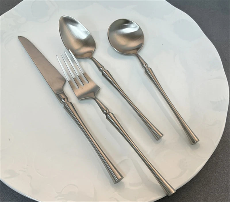 Silver Matte 304 Stainless Steel Cutlery Set Slim Complete Knife Spoon Fork Sets Household Dinner Breakfast Table Accessories