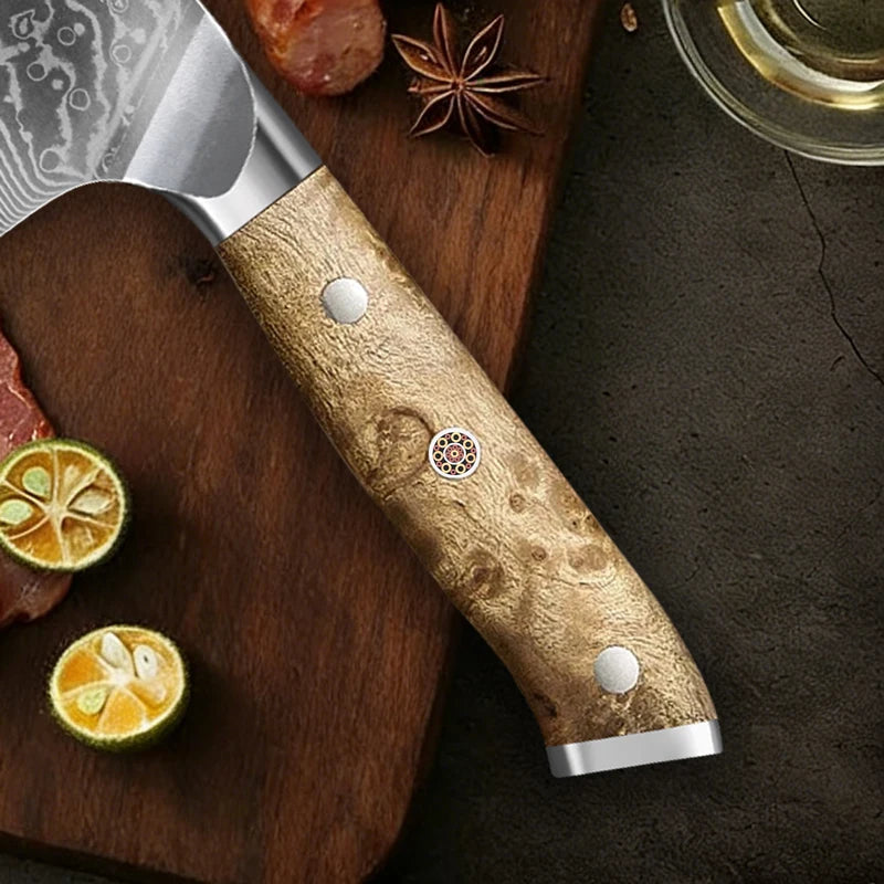 7 inch Kitchen Chef Knife  Nakiri Knife Damascus Steel 67 Layers Sharp Natural Burl wood Handle Handmade Kitchen knife