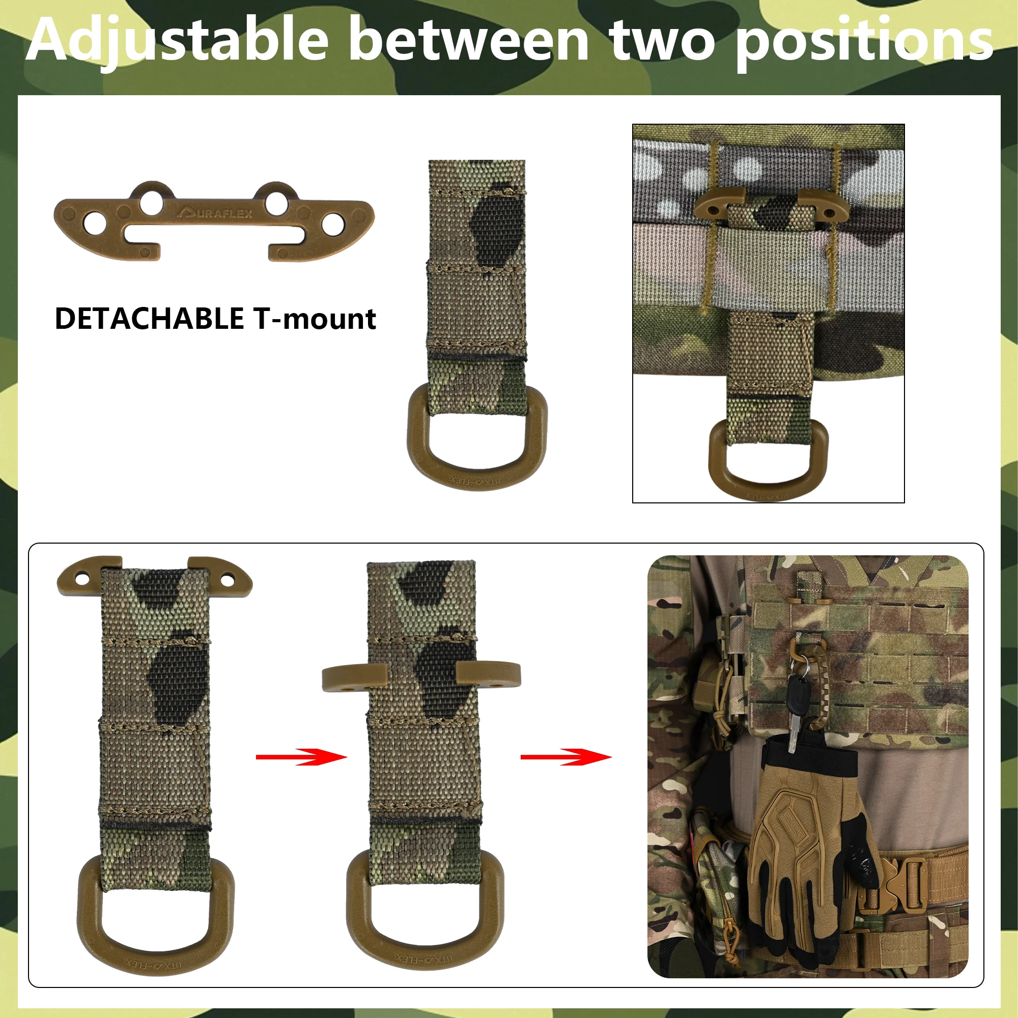 Tactical Gear Molle Clip D Hook,T-Mount Molle Key Holder Plastic Carabiner for Glove Clip Tactical Backpack Belt Accessories