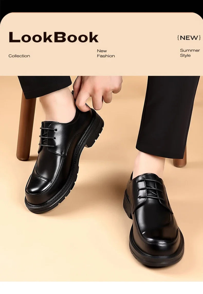High-end Business Men's Shoes Trend Business Casual Leather Shoes Lace-up Big Head Formal Men's Leather Luxury Leather Shoes