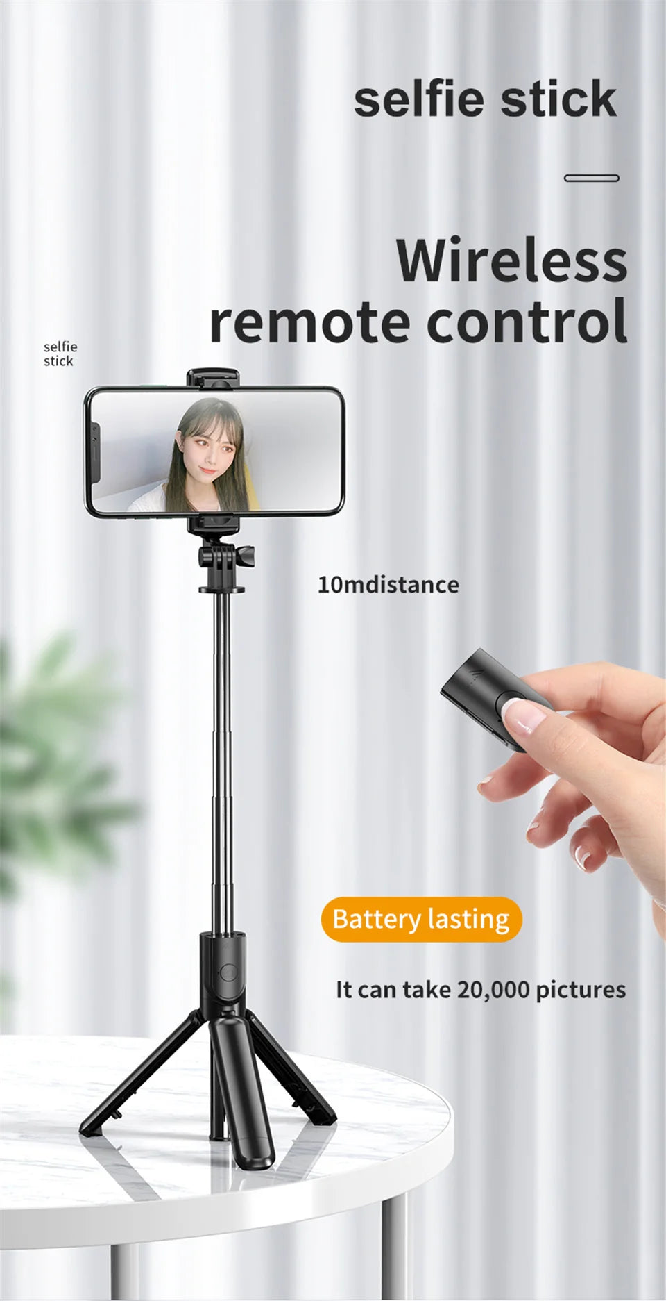 MEUYAG 2025 new Expandable Portable Tripod Selfie Stick With Remote With Detachable BT Wireless Remote Compatible for iPhone