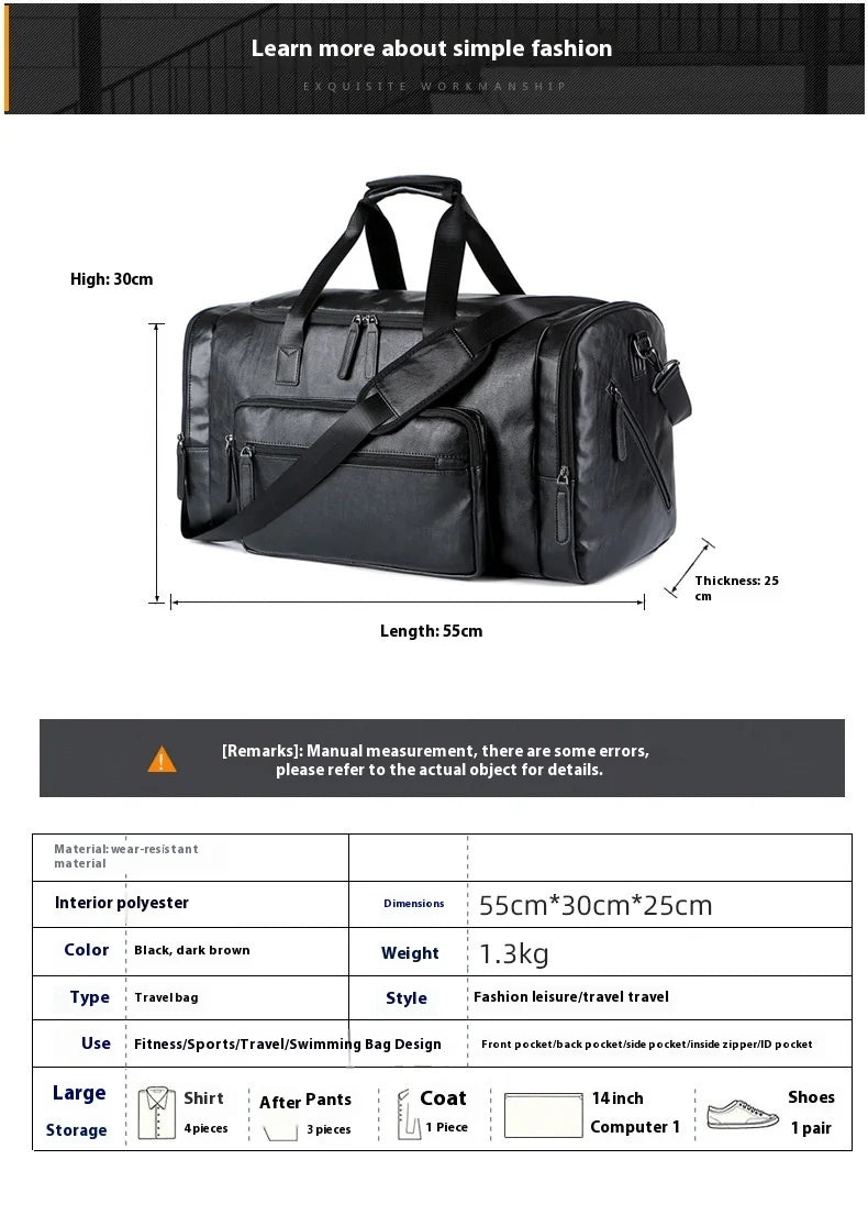 Geestock Business Men PU Leather Gym Duffel Bag Large Capacity Sports Travel Tote Handbag For Male Fitness Vintage Luggage Bag