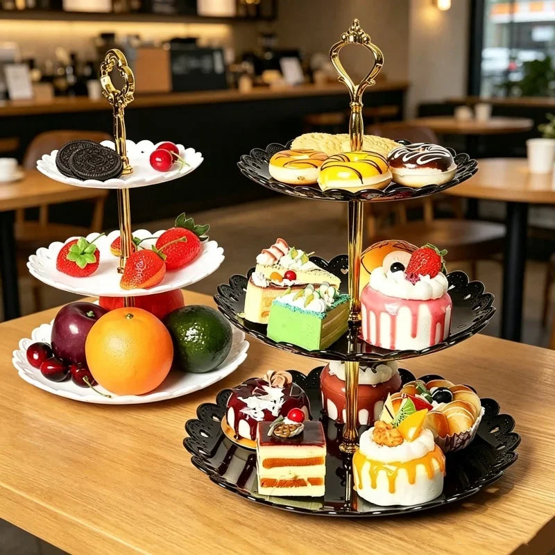 European Style Three-layer Cake Tray Multi-tier Dessert Stand Fruit Candy Plate Wedding Party Home Dessert Table Display Tools