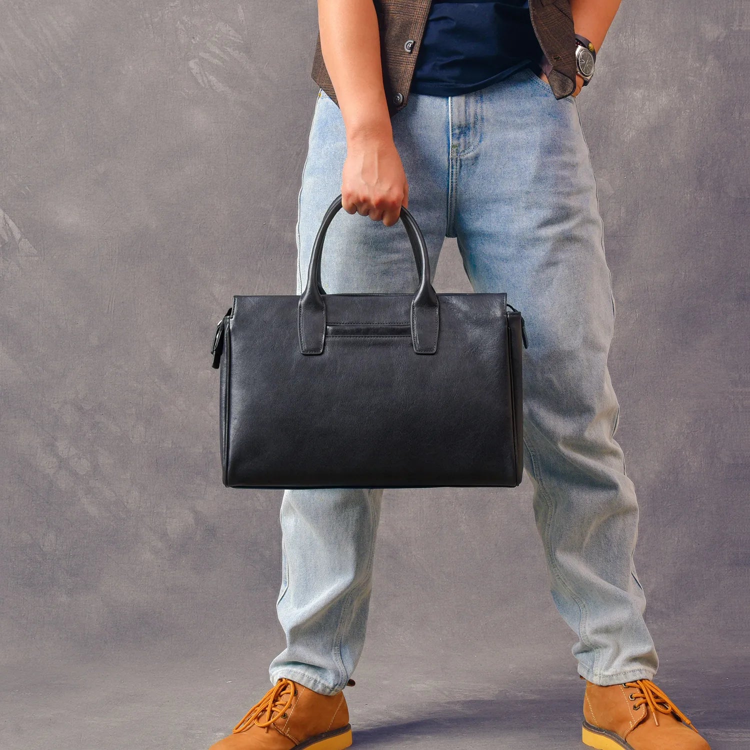 Business vintage genuine leather men's briefcase organizer designer handmade real cow leather women's handbag work postman bag