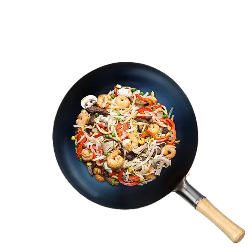 Carbon Steel Wok,12.6" Round Bottom Woks Pan Uncoated Nonstick Pot,Pre-Seasoned Chinese Wok Kitchen Cookware for Gas Cooktops