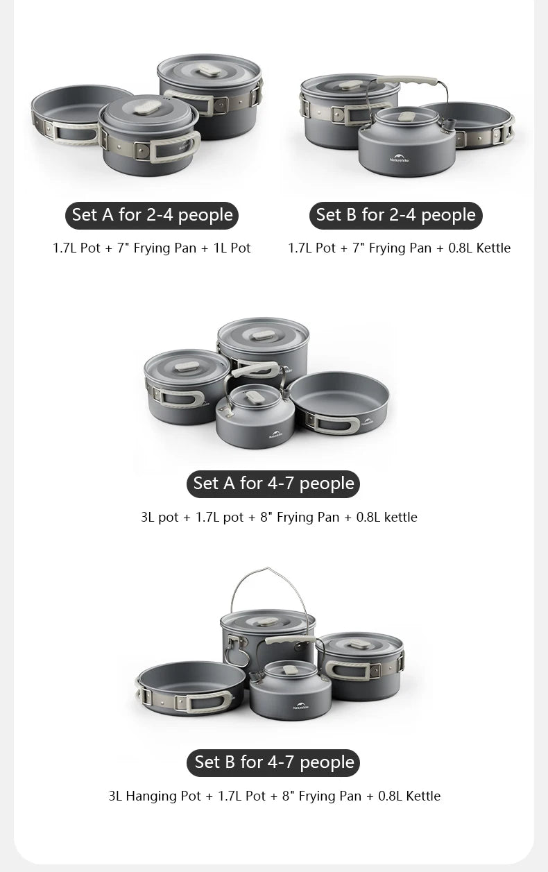 Naturehike Camping Cookware Kit Outdoor Frying Pan Portable Kettle Foldable Picnic Tableware Kitchen Utensils Cooking Utensils