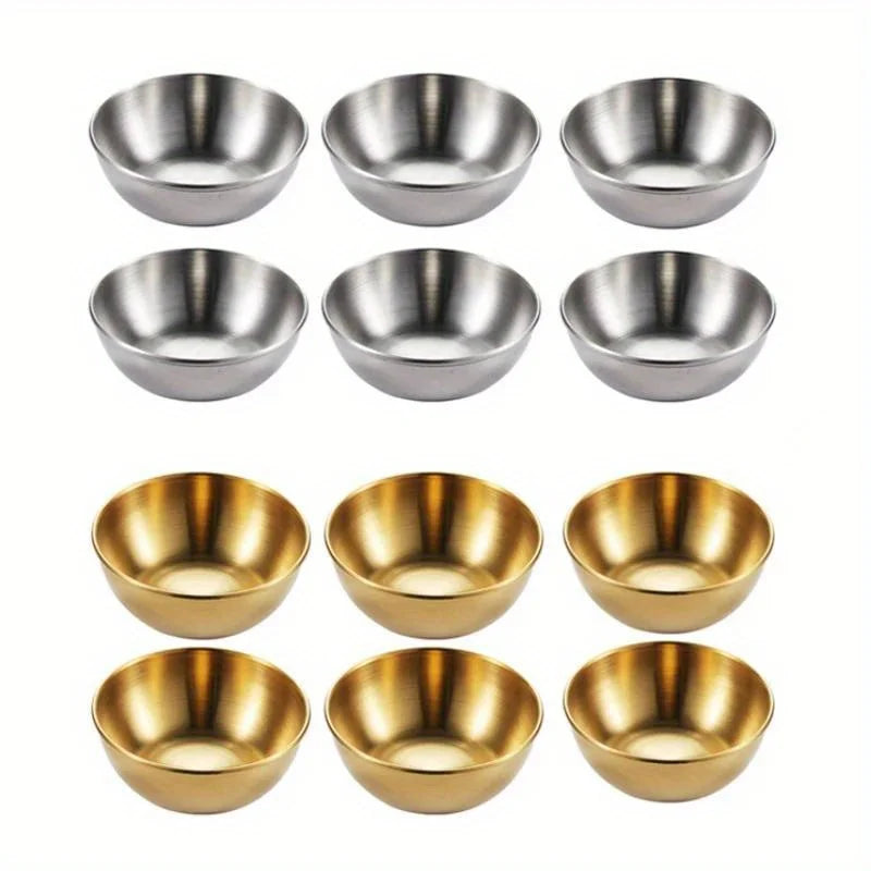 Set of 6 Stainless Steel Small Sauce Dishes Seasoning Serving Tray Spice Plates Set Soy Sauce Dish Specialty Tableware