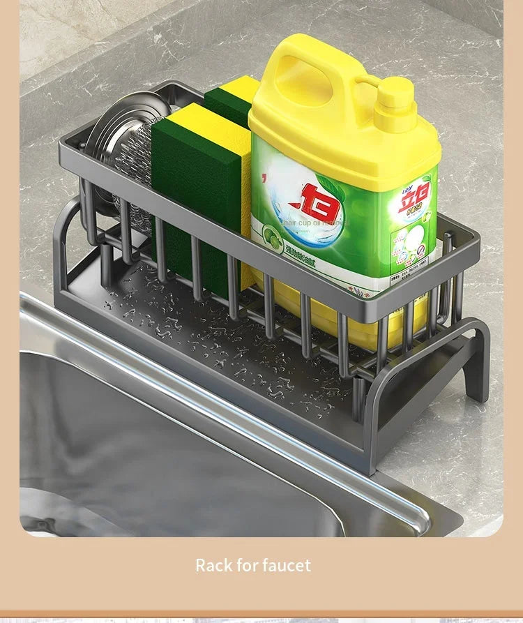 Kitchen Sink Storage Rack, Draining Organizer for Cleaning Cloth, Sponge & Detergent, Household Sink Shelf