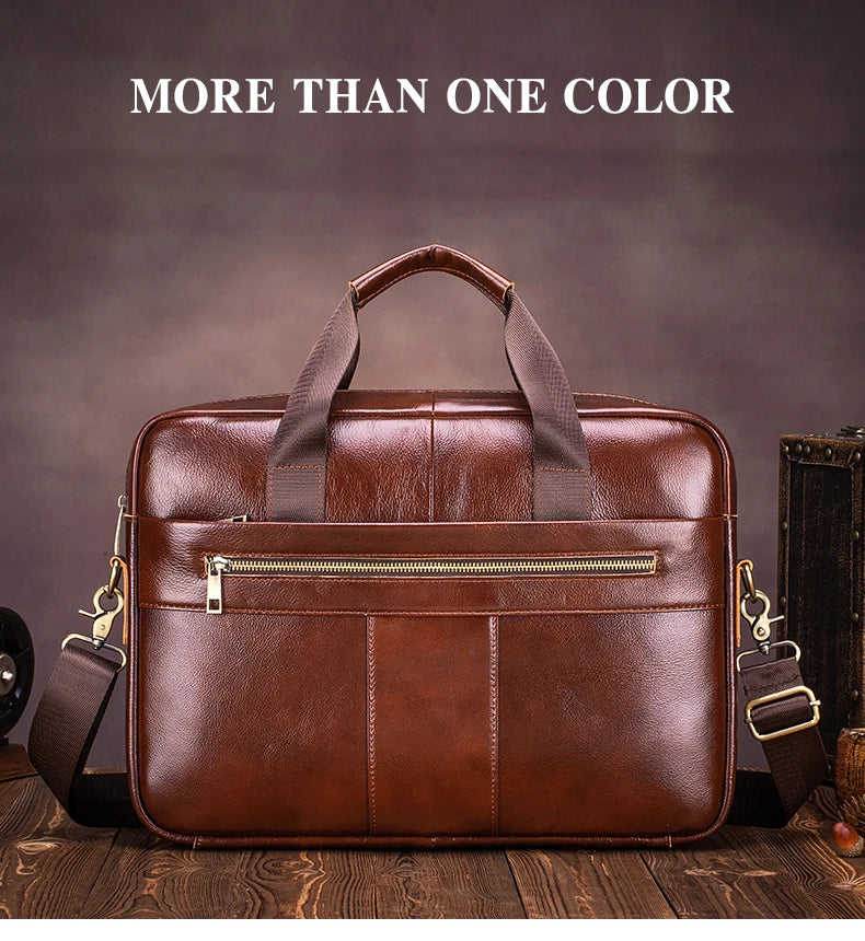 Men's Genuine Leather Laptop Bag Vintage Business Briefcase Shoulder Handbag Messenger Computer Bag Work Travel