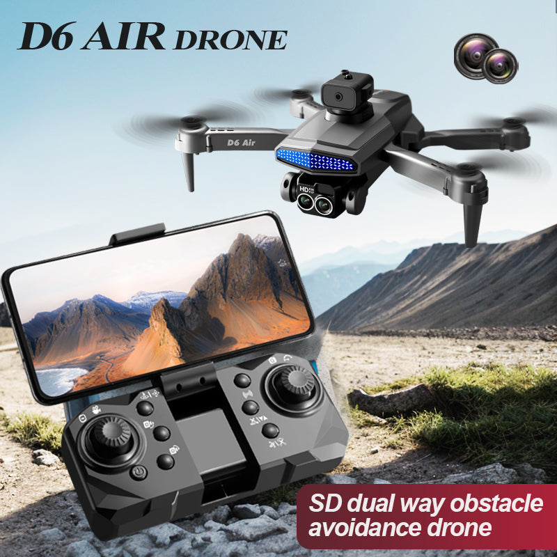 D6 Air Drone For Beginners 540 Degree  Intelligent Obstacle Avoidance Dual HD Cameras With Beauty Filter Easy Control Foldable Drone For Indoor Outdoor Flight